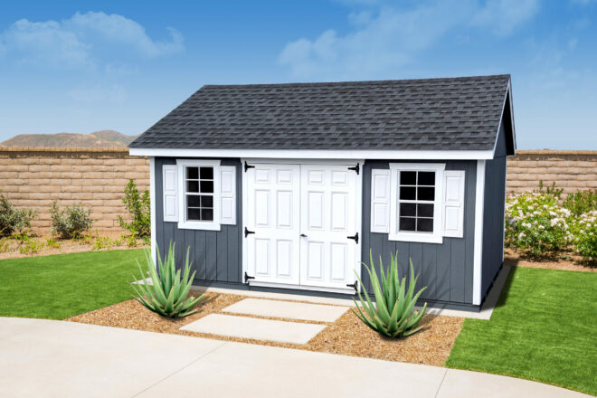 10x18 Fairmont Storage Shed Kit with white doors.