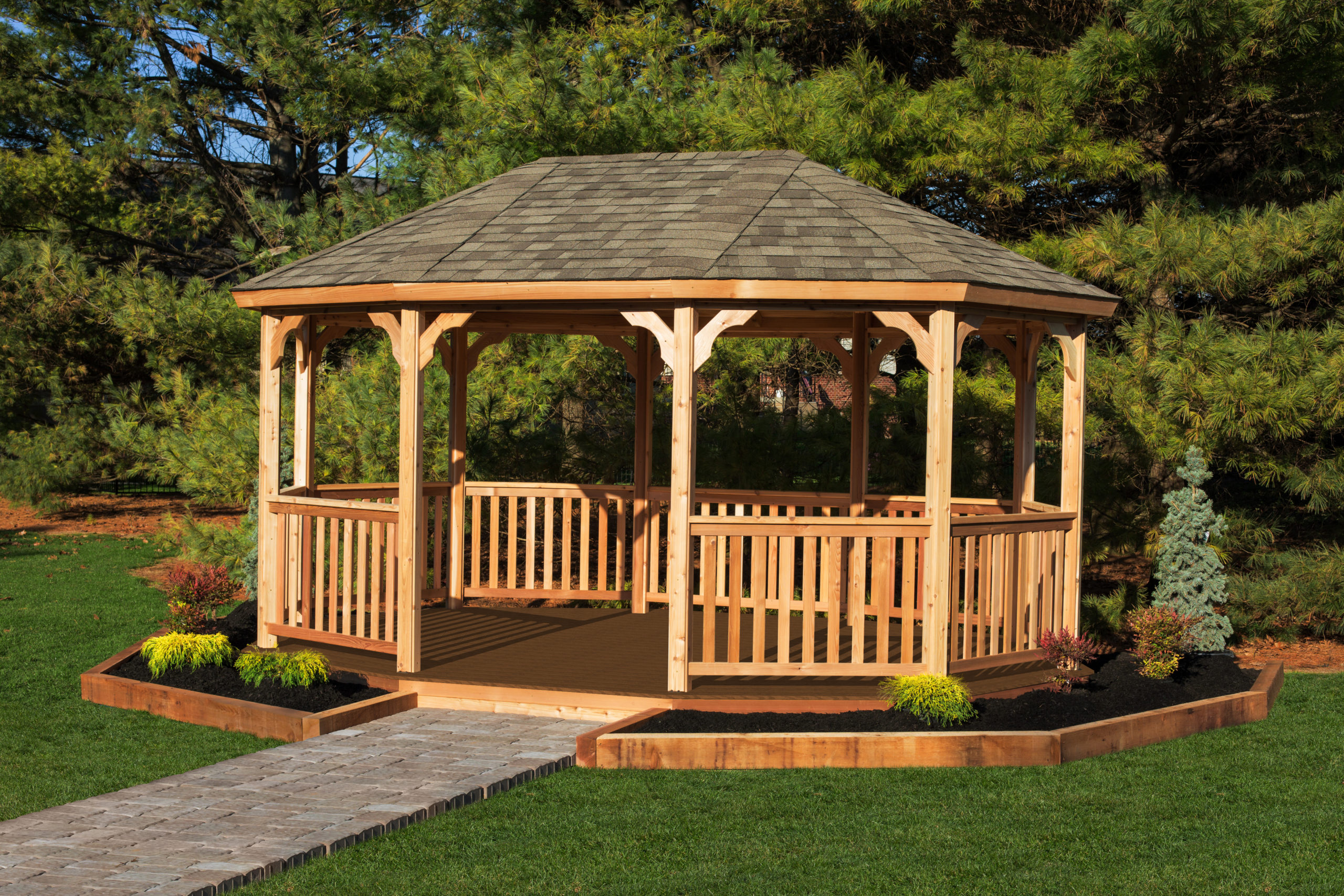 Oval cedar gazebo.