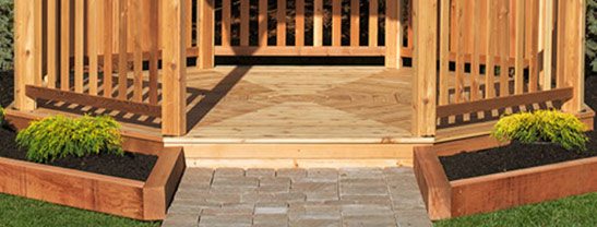 Optional wooden floor kit on an octagon gazebo.