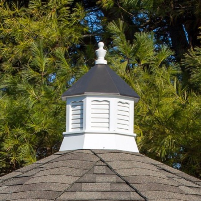 Octagon vinyl cupola with a bronze metal roof.