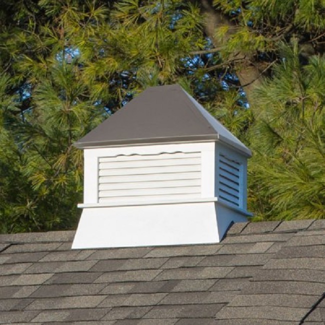 Rectangle vinyl cupola with a bronze metal roof.