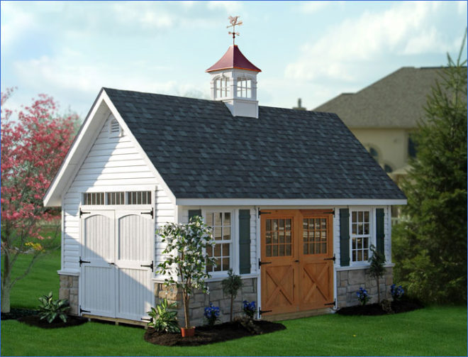 Fairfield vinyl cupola on shed roof.