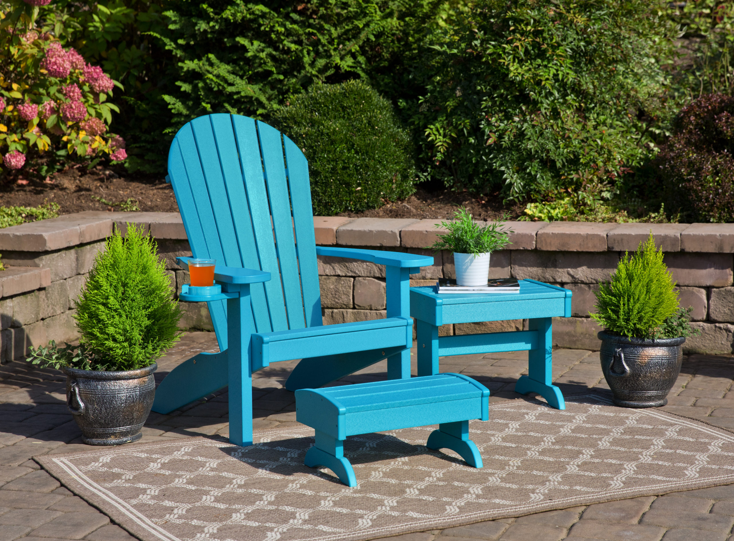 Aruba blue poly Adirondack single chair set.