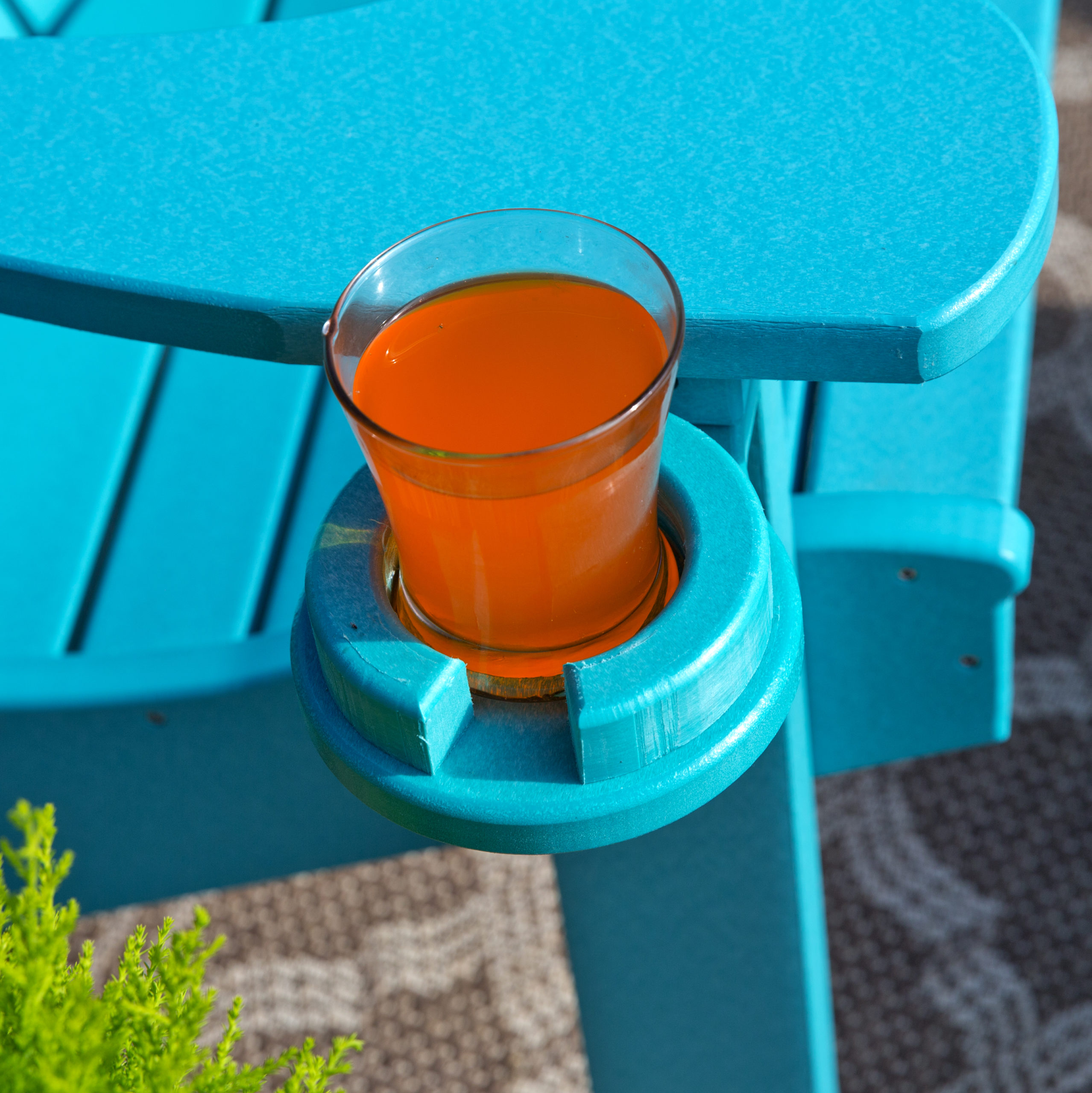 Aruba blue poly chair cupholder.