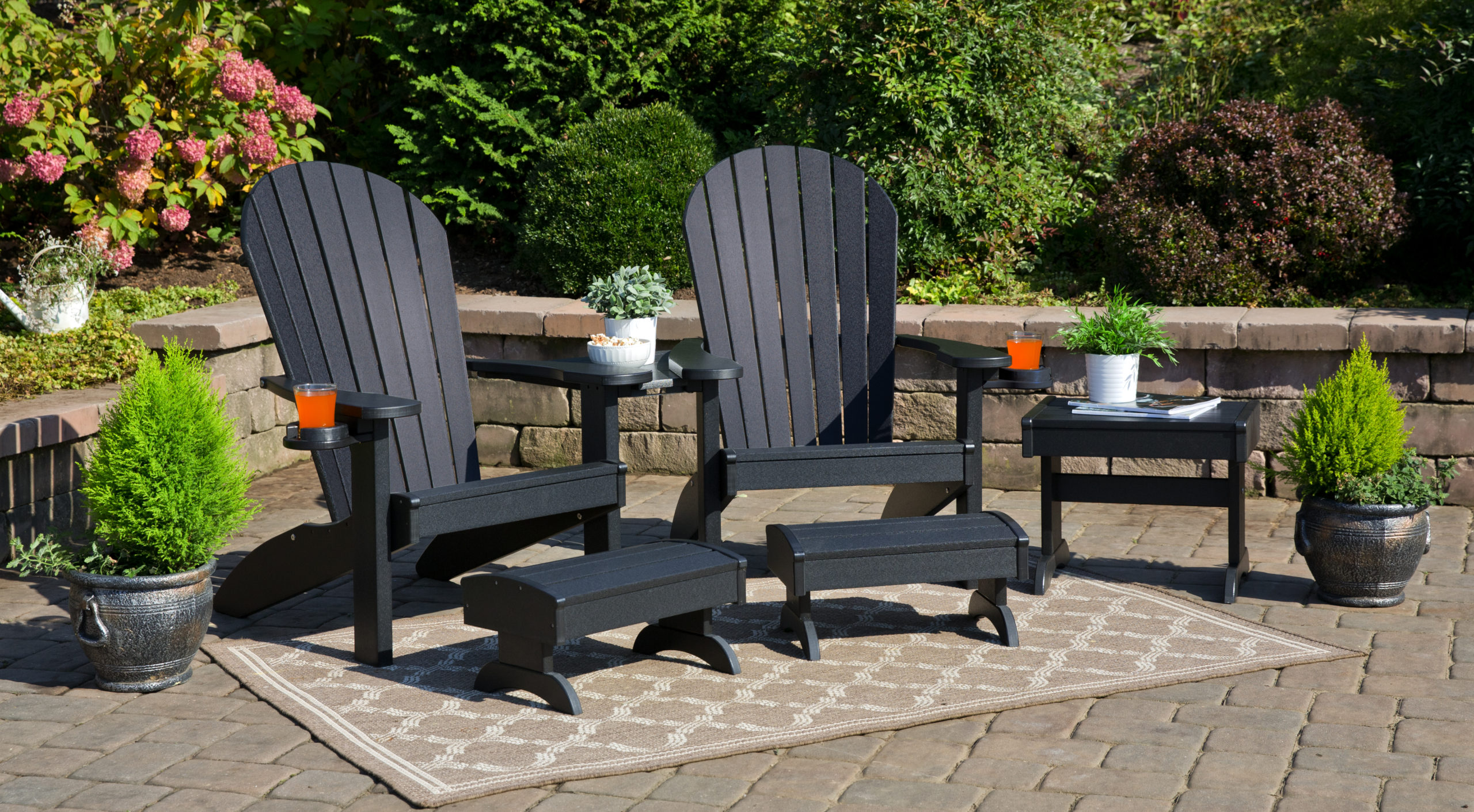 Black poly Adirondack chair set full.