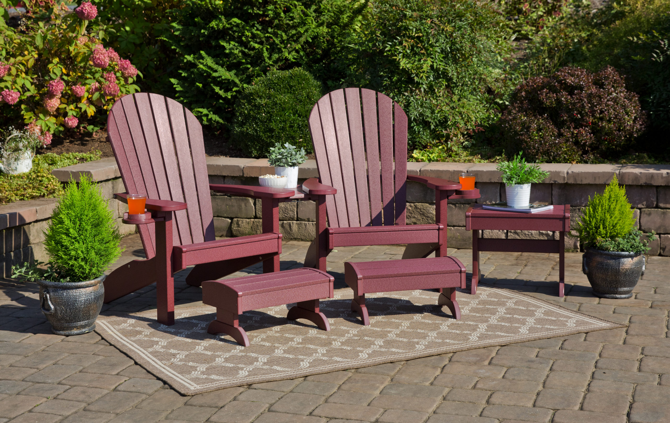 Cherry poly Adirondack Chair Companion Deluxe Set.