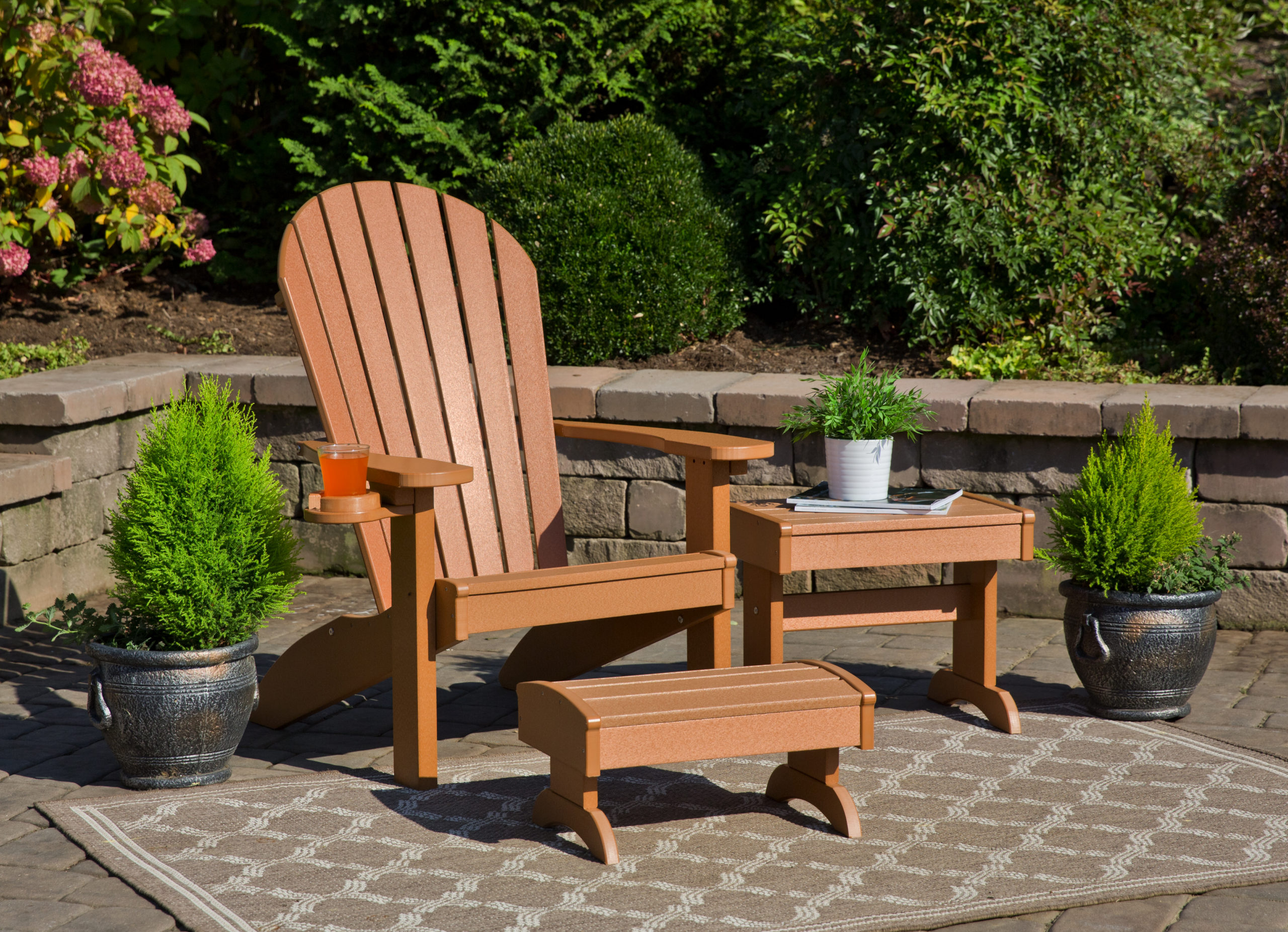 Cedar poly Adirondack deluxe chair set.