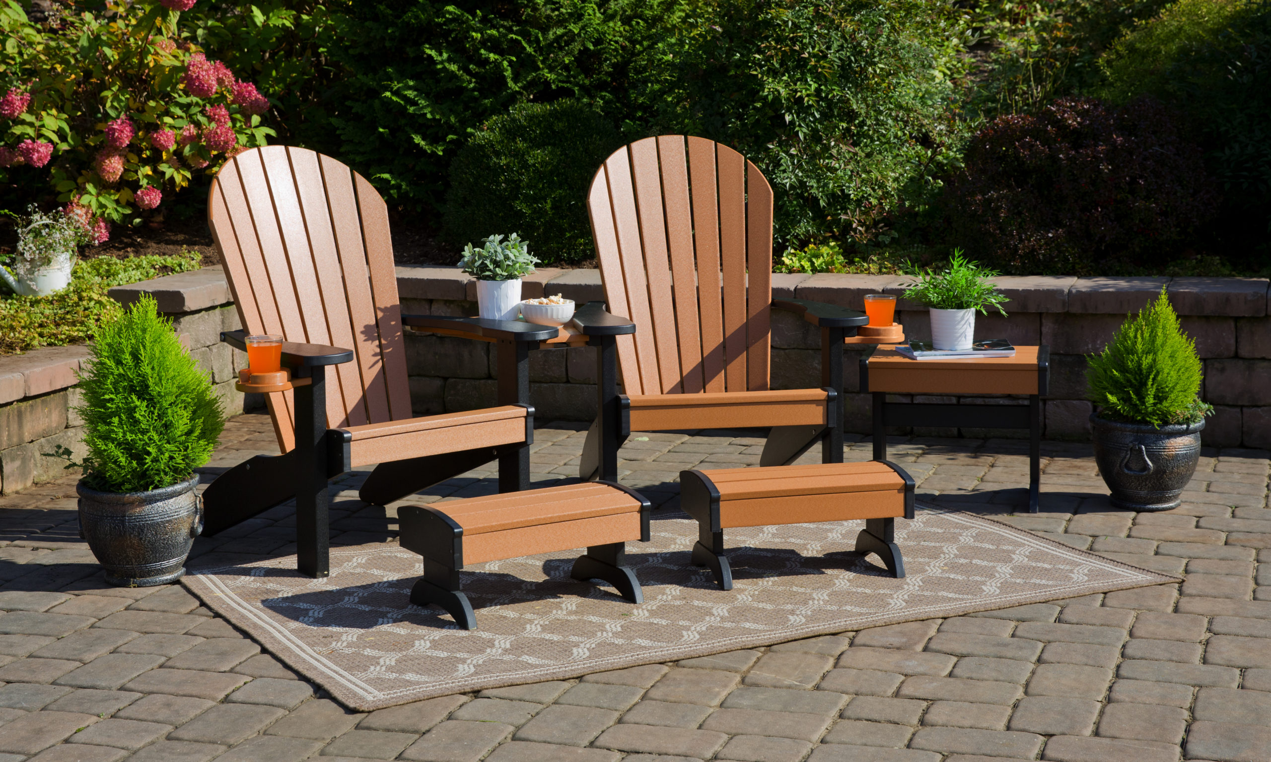 Cedar and Black poly Adirondack chair set full.