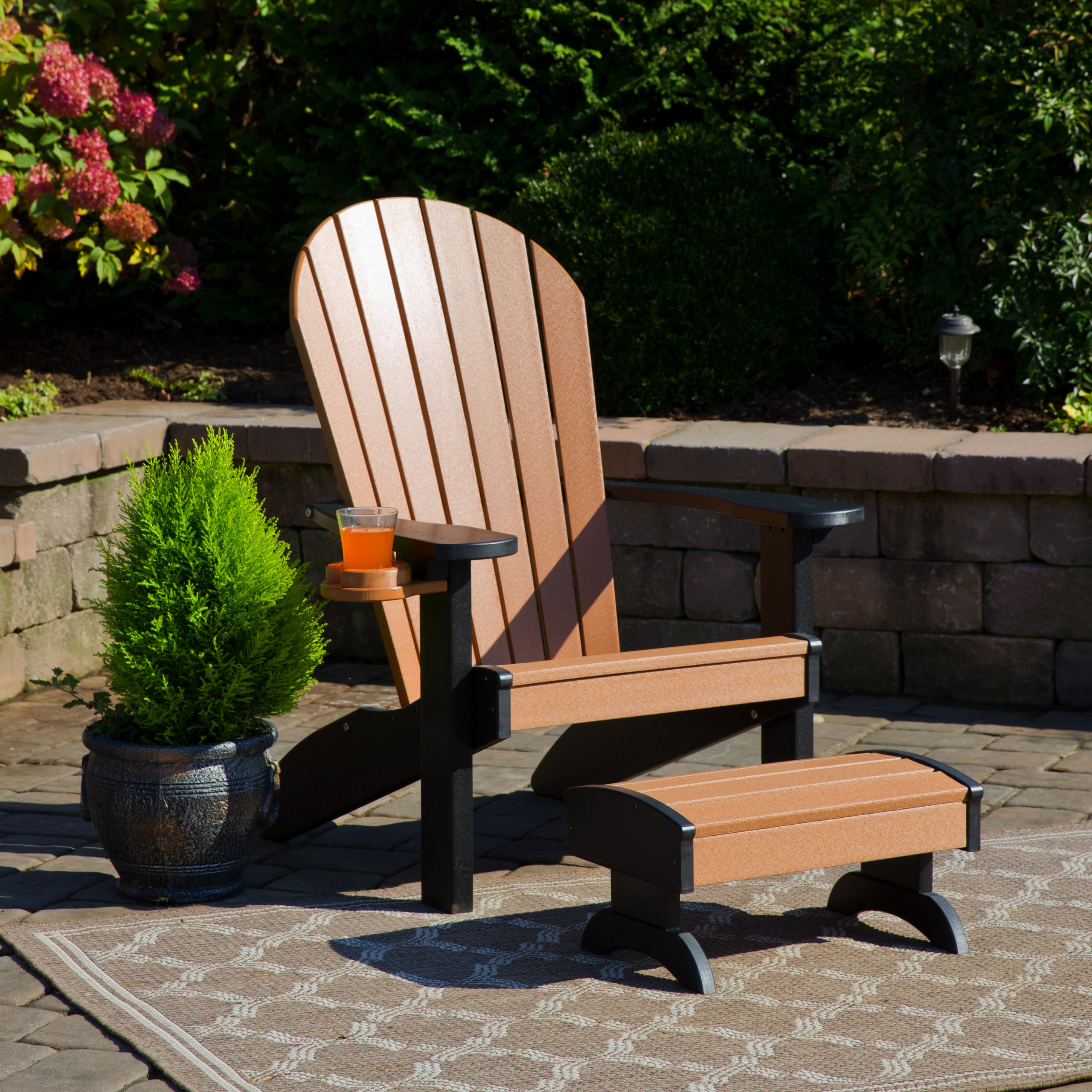 Cedar and black poly Adirondack chair & footstool.