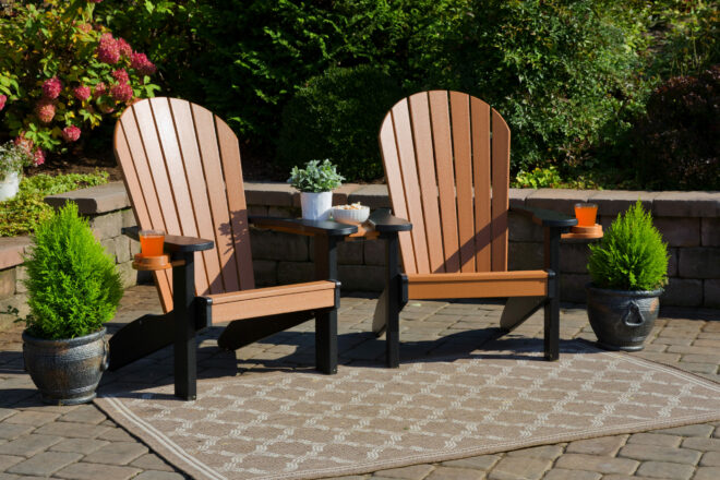 Cedar and Black Poly Adirondack chairs.