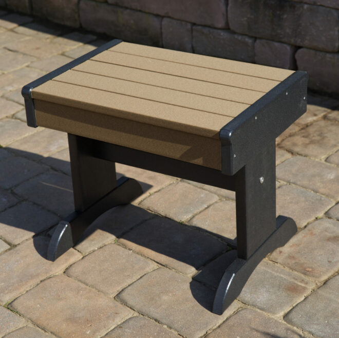 Weathered poly wood and black end table.