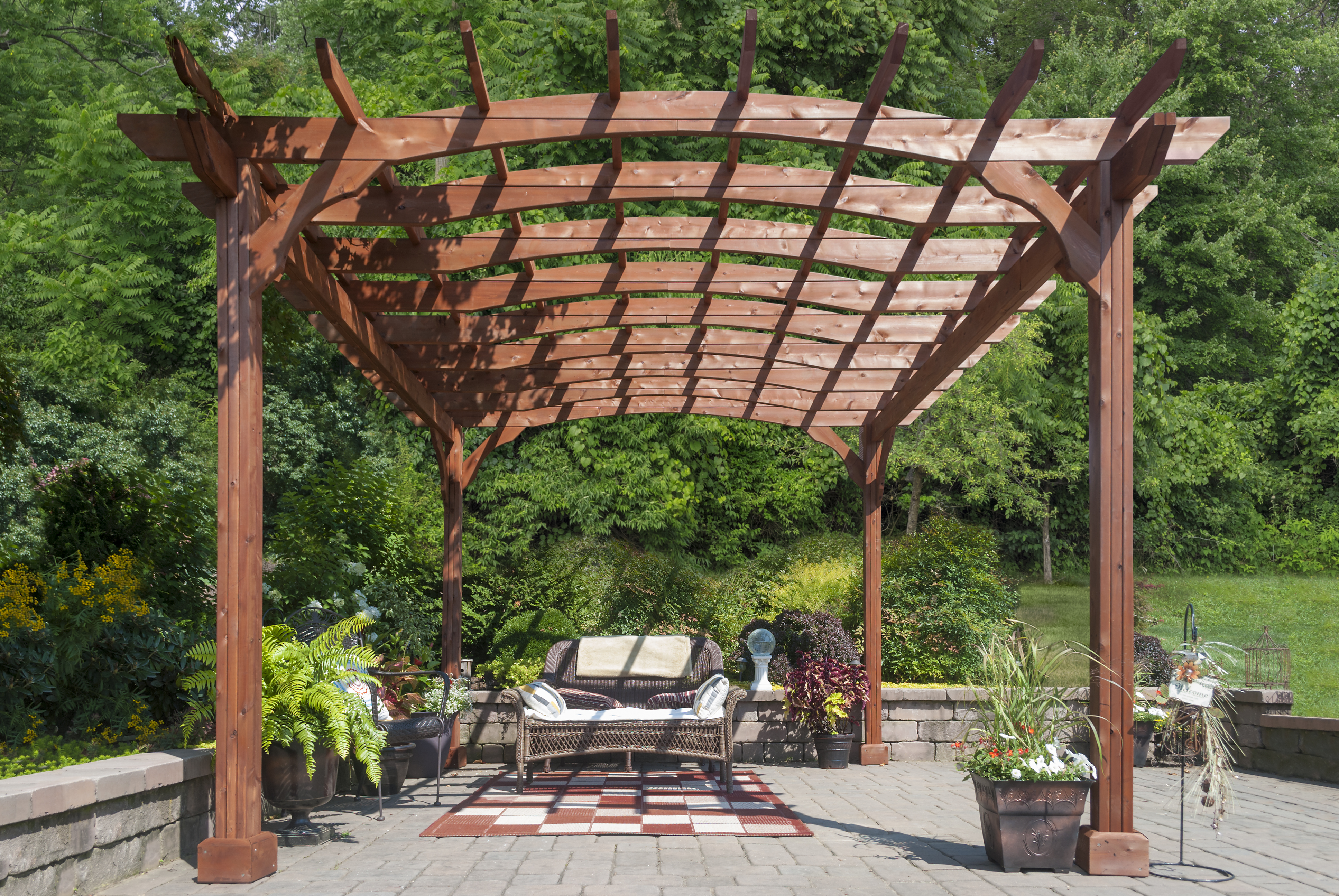 Dark brown wooden pergola