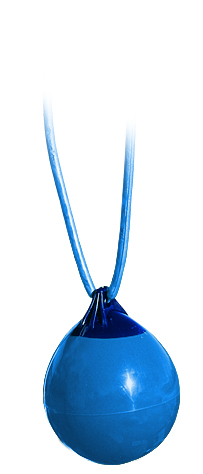 A blue buoy ball on a tether.