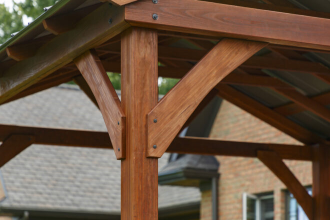 A corner brace on an a frame pavilion.