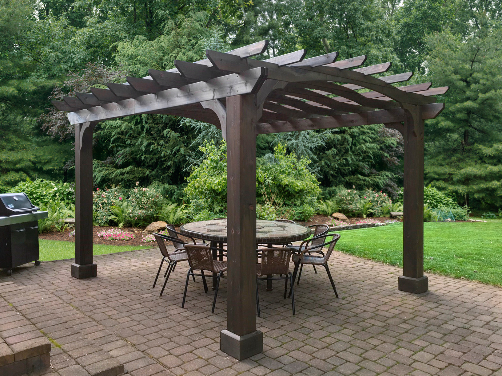 10x12 Wood Pergola Kit (Cinder Stain) - YardCraft