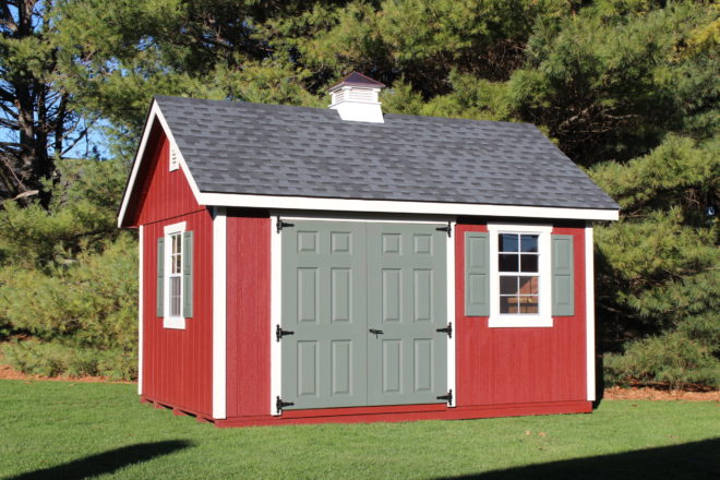 Red Garden shed with a cupola.