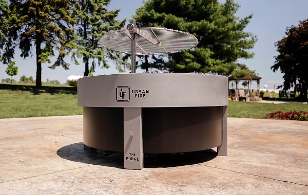 The Forge smokeless firepit with a swivel grill attachment.