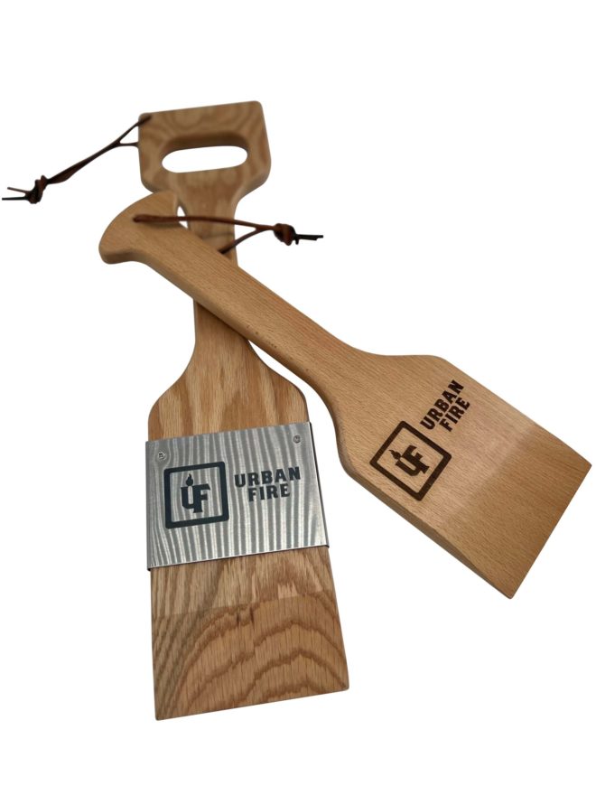 Wooden grill cleaning tool.