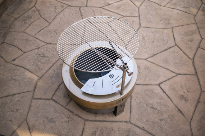The Hearth smokeless fire pit with grill attachment.